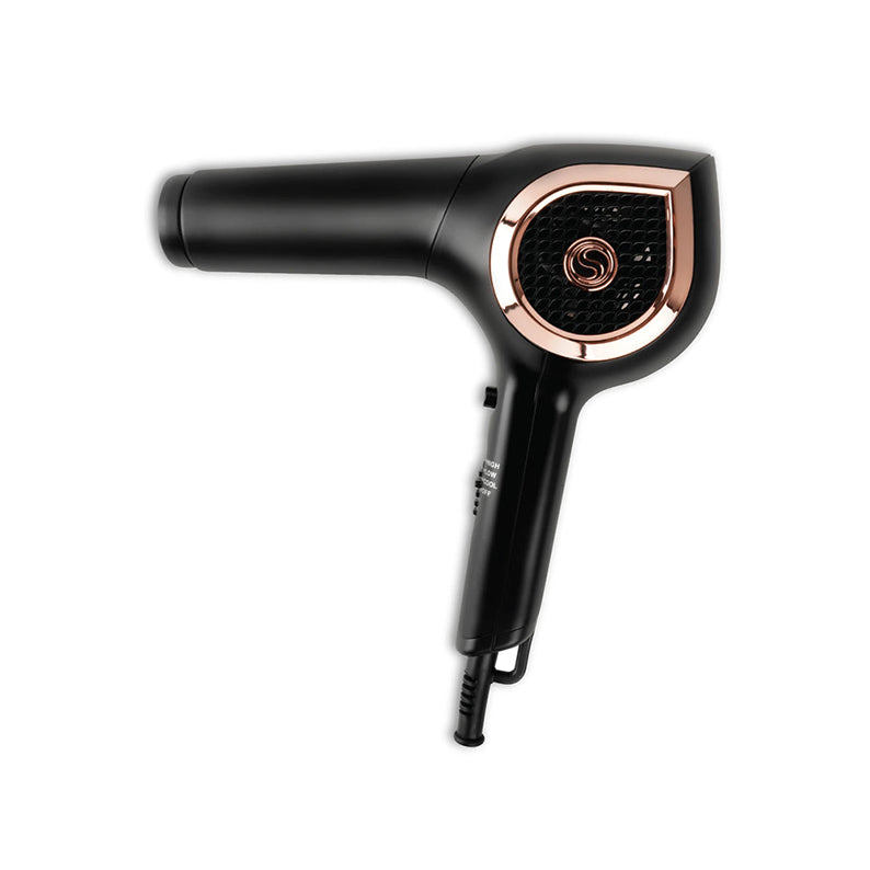 ANNIE black and rose gold ceramic ionic hair dryer with ergonomic handle for salon quality styling