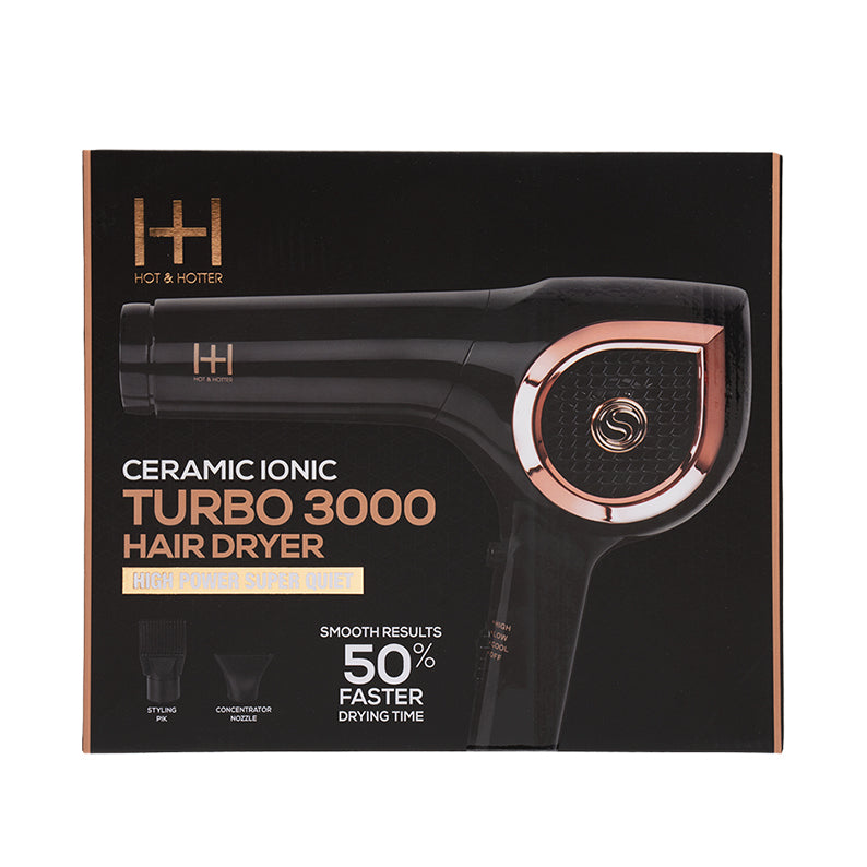 ANNIE ceramic ionic hair dryer Turbo 3000 black and rose gold boxed hair dryer with concentrator nozzle