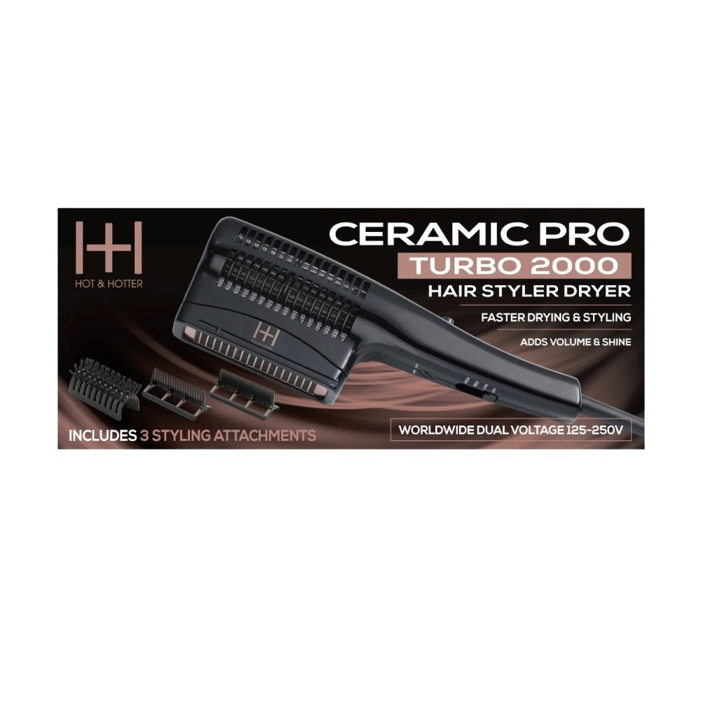 ANNIE ceramic pro turbo hair styler dryer with three styling attachments and vented brush in black