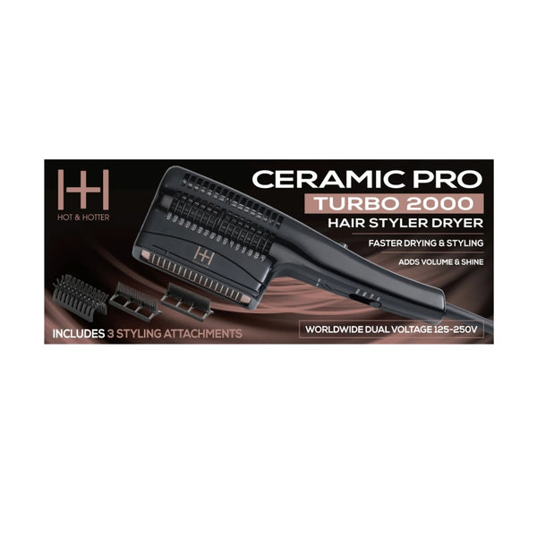 ANNIE ceramic pro turbo hair styler dryer with three styling attachments and vented brush in black