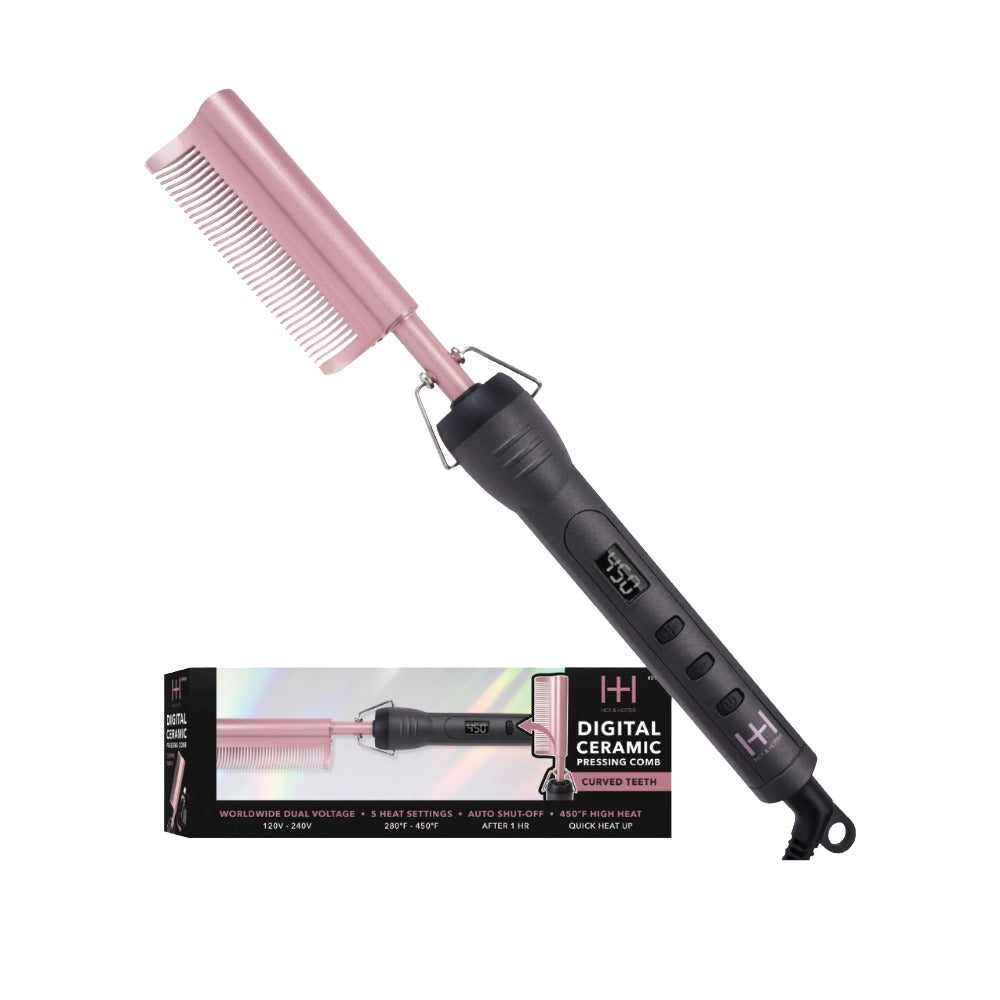 ANNIE digital ceramic pressing comb in pink and black with LED temperature display heated styling tool