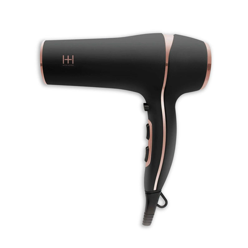 ANNIE titanium turbo 3000 hair dryer in matte black with rose gold trim, ergonomic handle and multiple heat settings