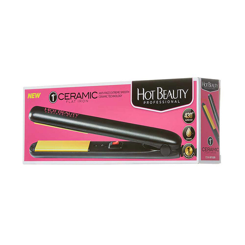 RED BEAUTY by KISS Hot Beauty Professional ceramic flat iron 1 inch black with yellow ceramic plates