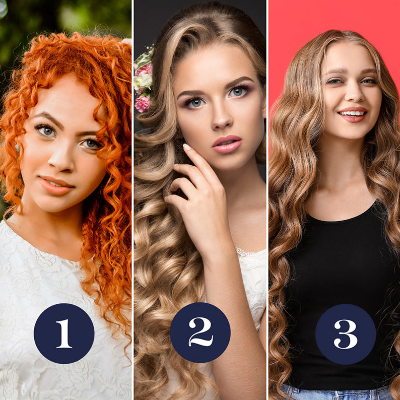 ANNIE heated straightening brush results shown on three models with curly wavy and smooth hair