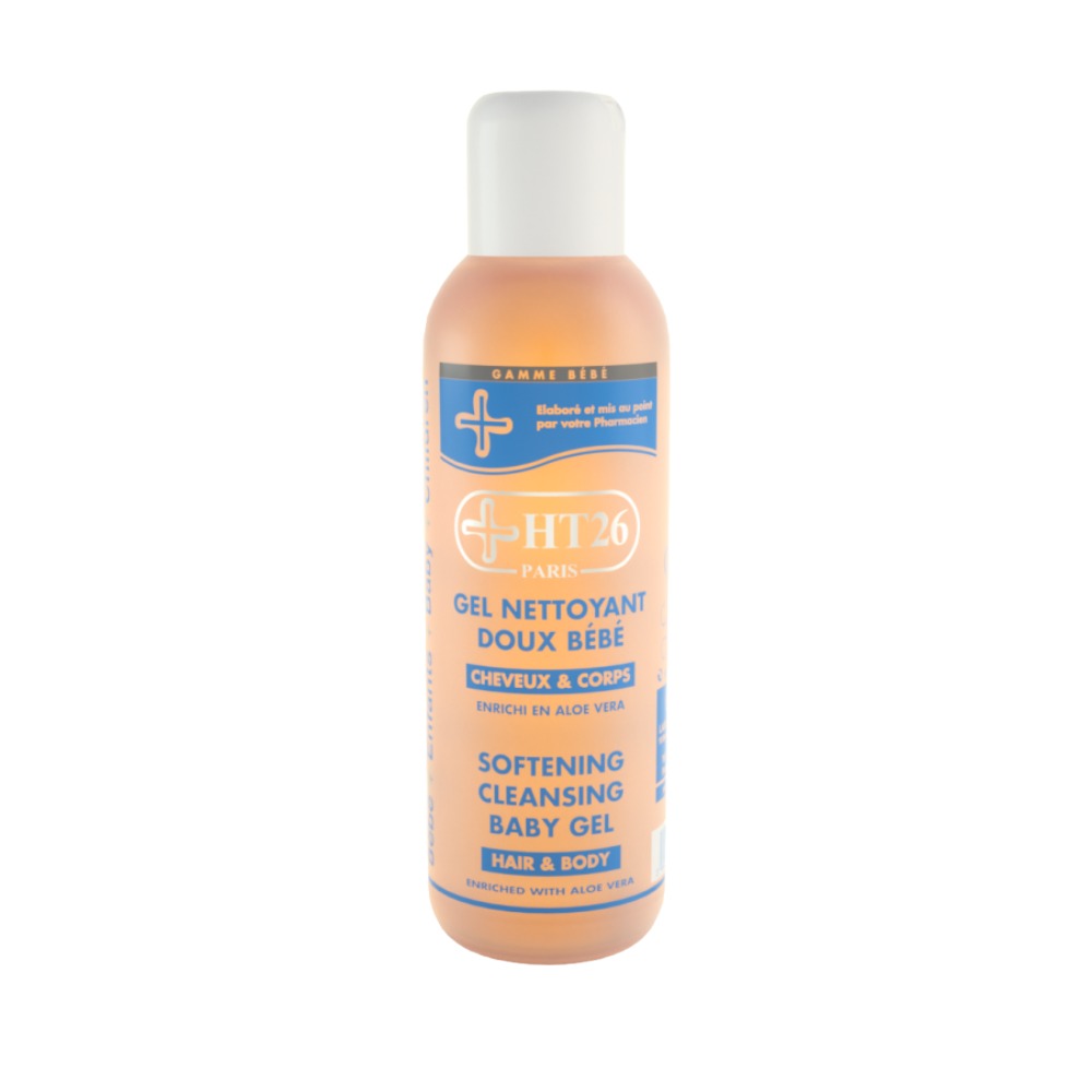 HT26 mild baby cleansing gel bottle softening formula for hair and body enriched with aloe vera