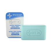 HT26 extra mild baby soap turquoise bar with blue and white box packaging for face and body