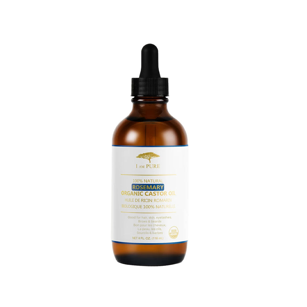 I AM PURE organic rosemary castor oil amber dropper bottle for hair growth and scalp care