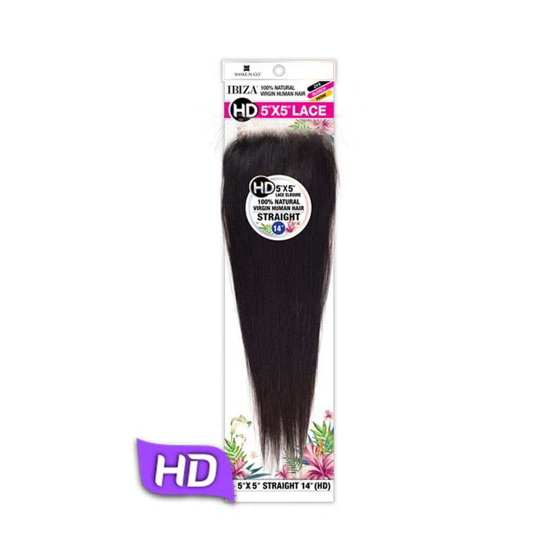 SHAKE N GO natural human hair straight lace closure HD 5x5 14 inch straight closure in natural black