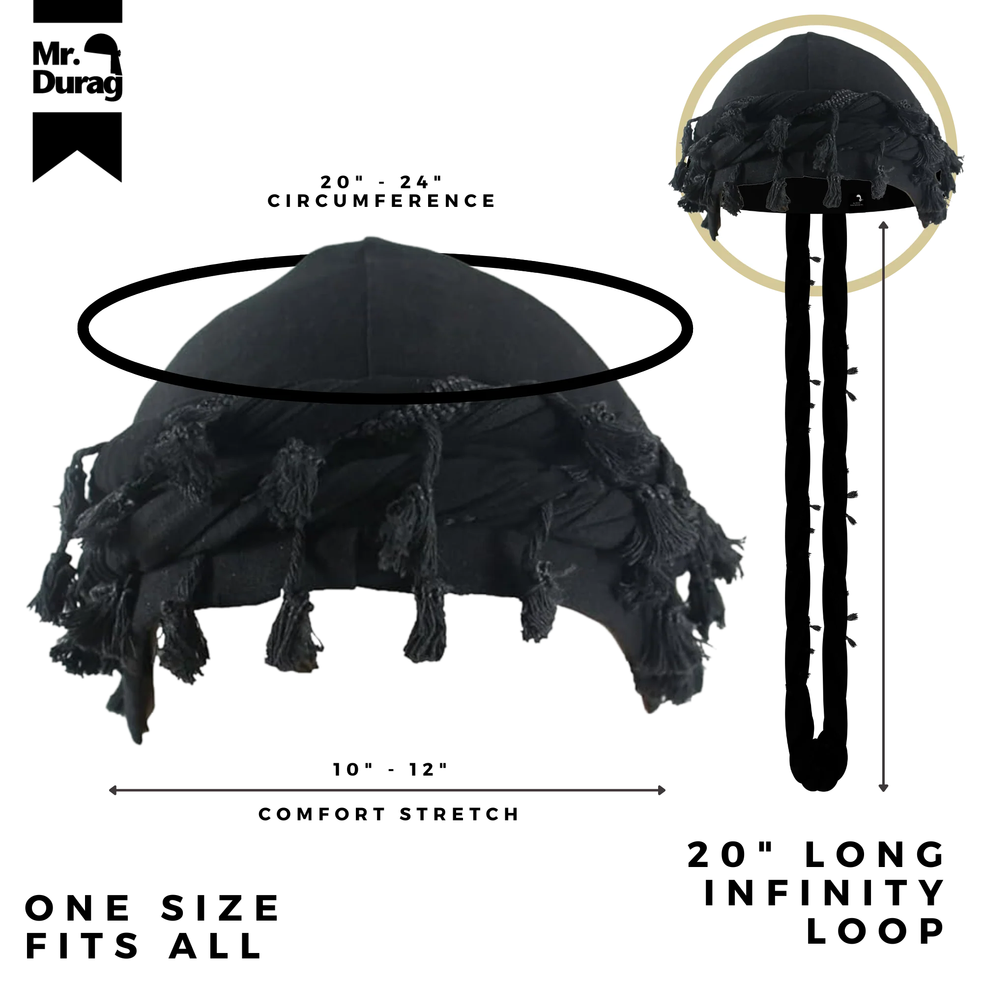 Turban couronne en élasthanne soyeux avec pompon [Noir] #04352