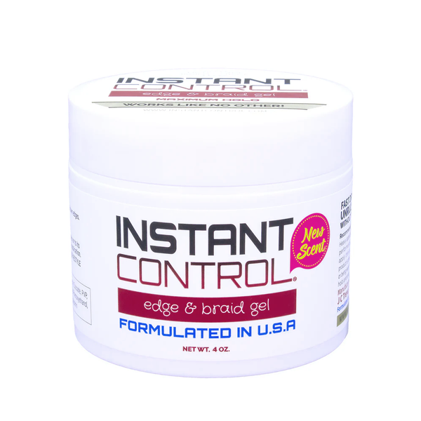 INSTANT CONTROL maximum hold edge control gel in white 4 oz jar for styling edges and braids formulated in USA