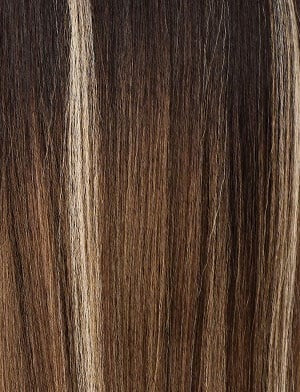 SENSATIONNEL synthetic up and down ponytail wig in brown with blonde highlights close up hair texture for versatile styling