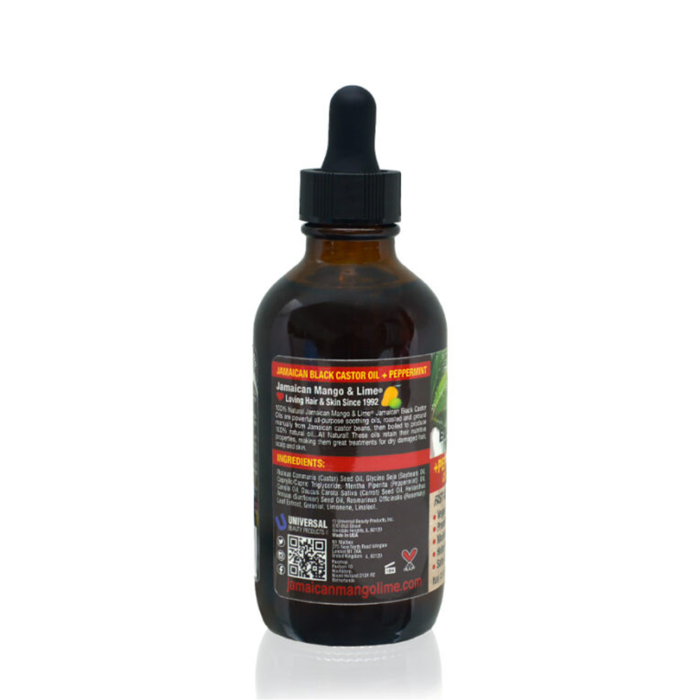 Jamaican Mango and Lime brown dropper bottle of Jamaican black castor oil peppermint for hair growth and scalp care