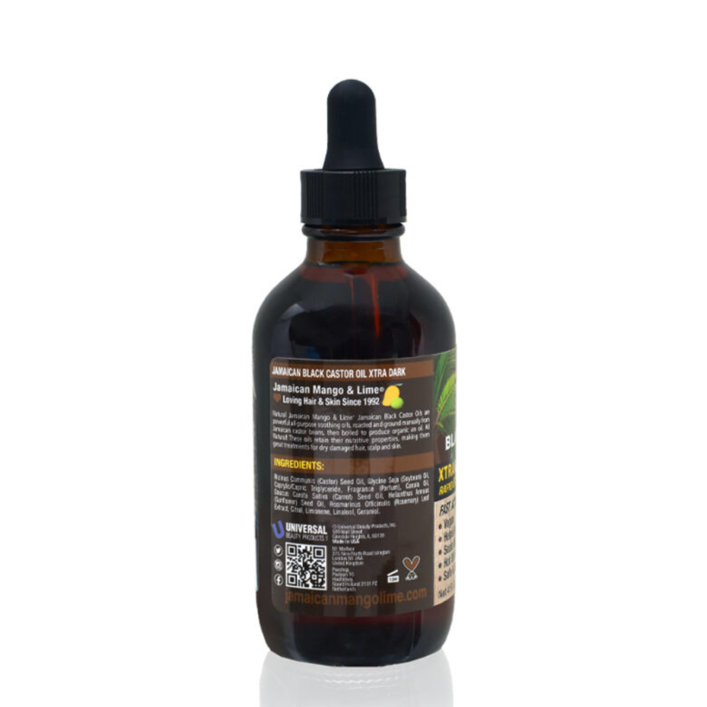 Jamaican Mango and Lime bottle of Jamaican black castor oil extra dark with dropper for hair and scalp care
