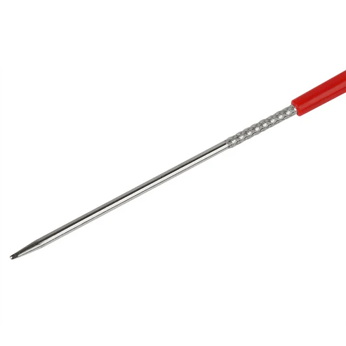 ANNIE stainless steel pointed hand tool with textured shank and red plastic handle for precision work