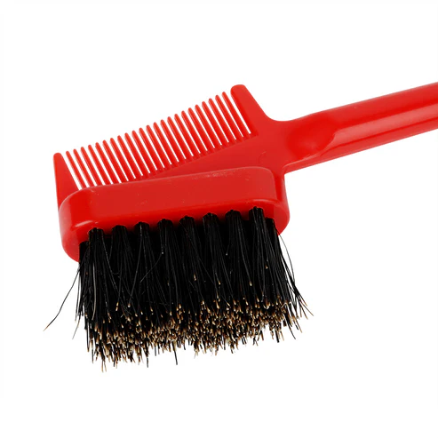 ANNIE 3-in-1 edge brush for hair styling with red handle and black bristles for precise grooming