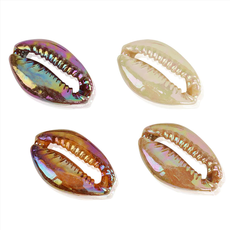 ANNIE brown sea shell hair beads set of four iridescent cowrie shaped hair accessories