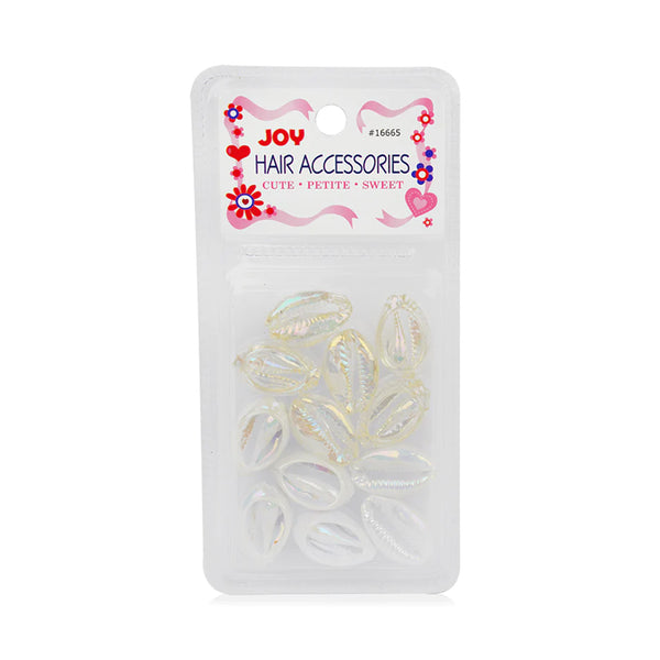 ANNIE clear white sea shell beads for hair in clear plastic pack iridescent cowrie shaped hair accessories
