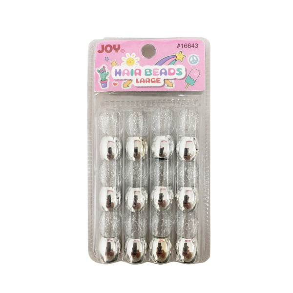 ANNIE jumbo silver hair beads pack of 12 large reflective beads in clear blister packaging for styling