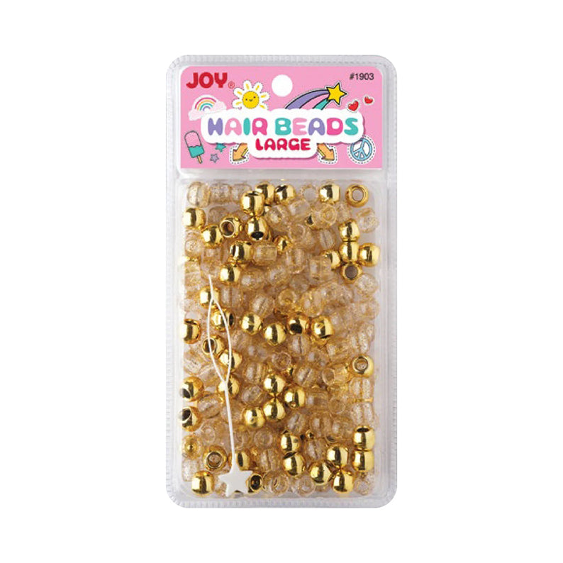 ANNIE pack of large gold hair beads with clear spacers and threading tool for braids and styling