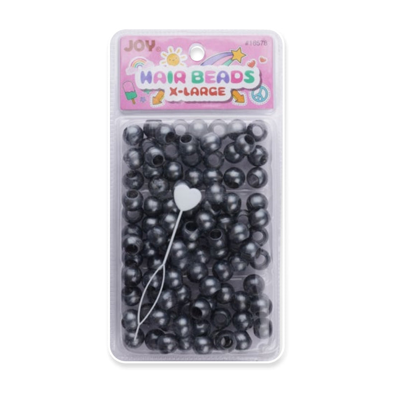 ANNIE pearl black hair beads extra large pack with heart threading tool for braids and styling