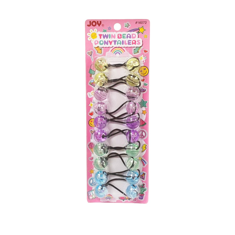 ANNIE twin bead ponytail holders pack of colorful pastel beaded hair ties on pink display card