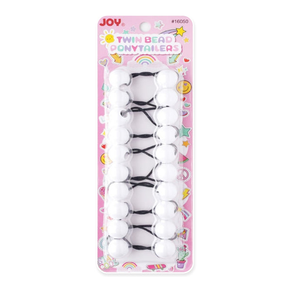 ANNIE white twin bead ponytail holders pack of 12 black elastics with two white beads on pink card