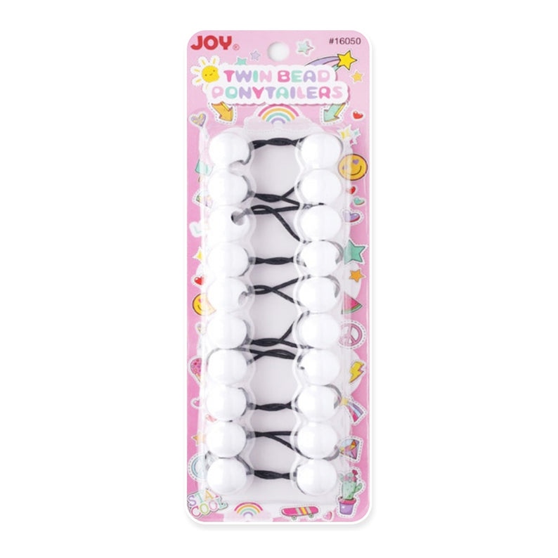 ANNIE white twin bead ponytail holders pack of 12 black elastics with two white beads on pink card