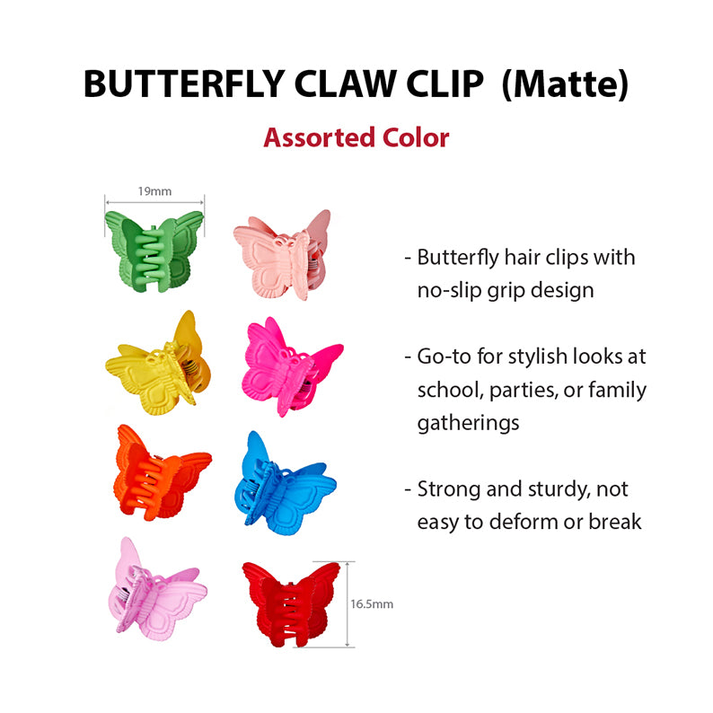 Kids butterfly hair clips in assorted colors with no-slip grip and sturdy design for stylish looks
