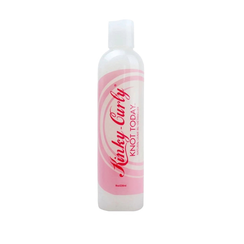 Kinky-Curly Knot Today leave-in detangler for curly hair in a white and pink bottle
