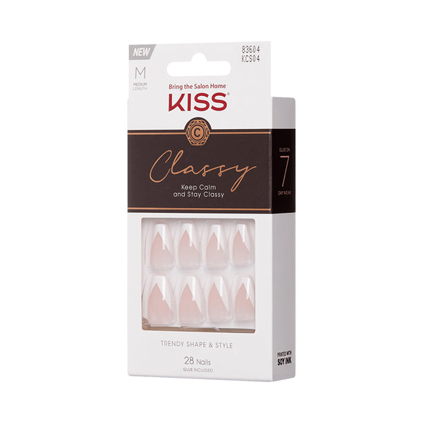 Kiss Classy silk dress press on nails. IVY BEAUTY by KISS box with 28 blush almond French press on nails