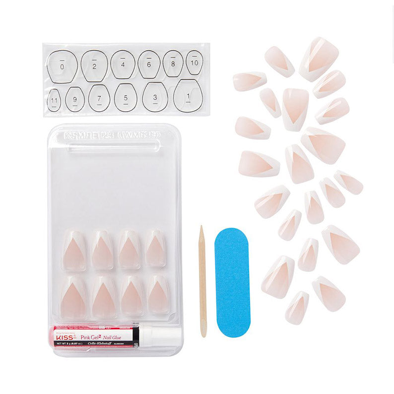 Kiss Classy silk dress press on nails IVY BEAUTY by KISS set in sheer pink with adhesive tabs and nail file