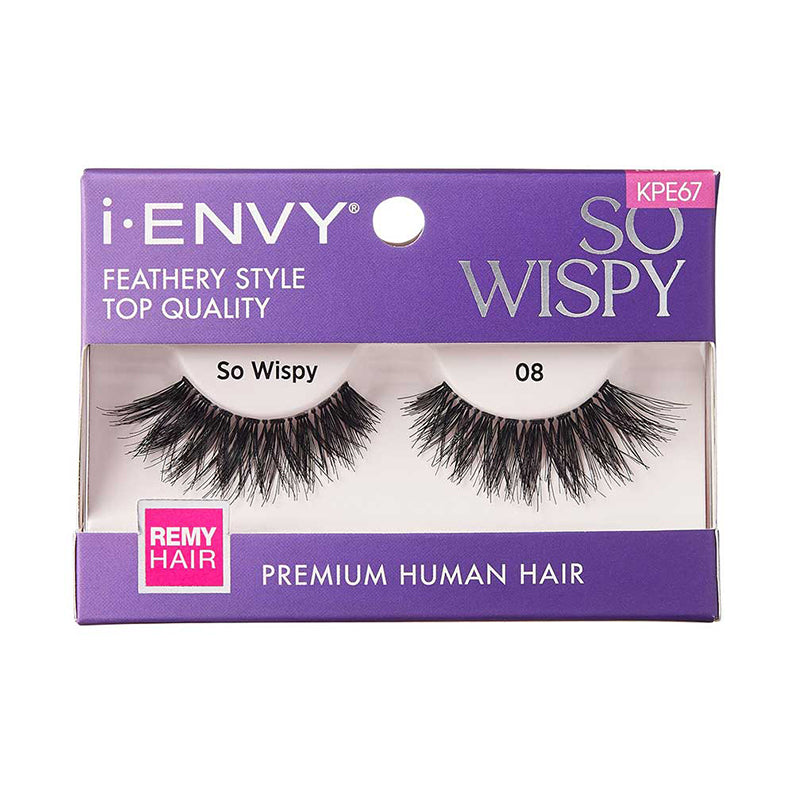Kiss Ienvy So Wispy 08 lashes feathery style premium human Remy hair false eyelash pair in purple box
