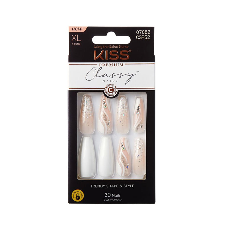 IVY BEAUTY by KISS Kiss Premium Classy XL press on nails nude rhinestone glitter 30 nails with glue