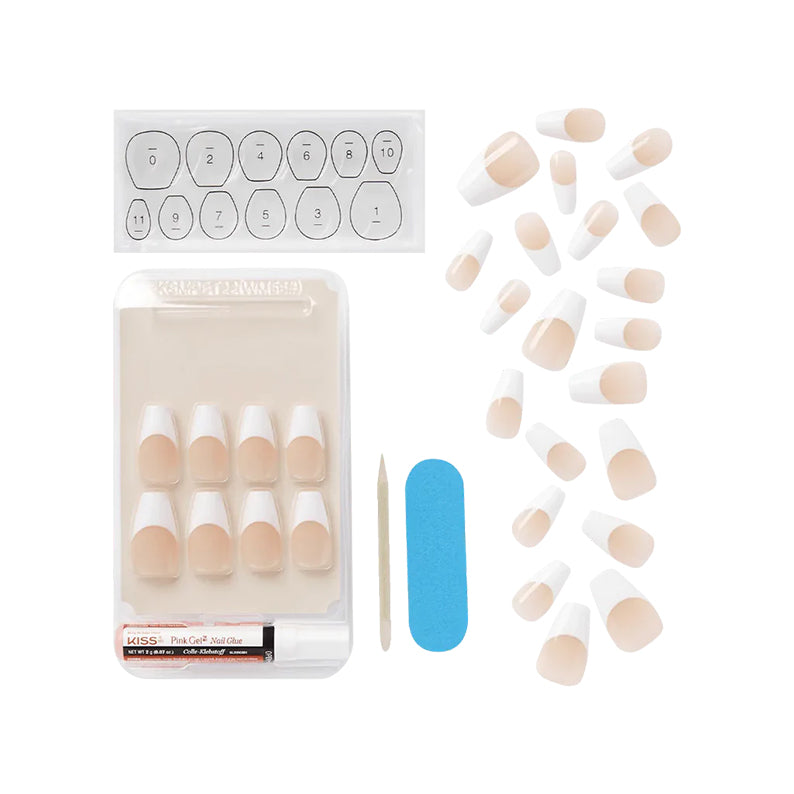 Kiss Salon Acrylic French nails kit by IVY BEAUTY by KISS with beige white French tip press on nails and tools