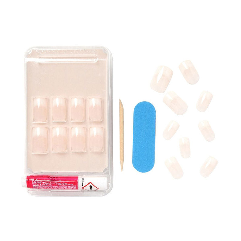 Kiss Salon acrylic French nude nails kit with press on acrylic tips glue buffer and wooden cuticle stick