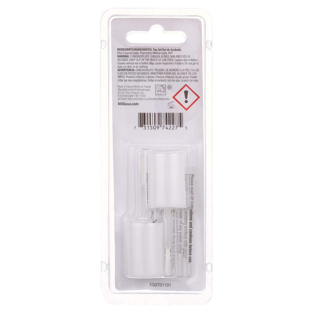 Back of blister pack with two small clear bottles of IVY BEAUTY by KISS Kiss Salon Dip Top Gel for nails