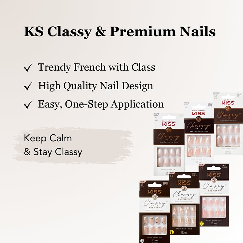 IVY BEAUTY by KISS premium press on nails assortment in nude French styles packaged for easy one step application