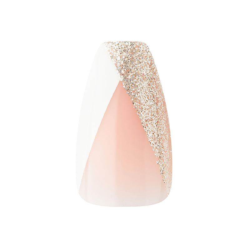 IVY BEAUTY by KISS press on nails for women single nude ombre nail with diagonal white tip and rose gold glitter