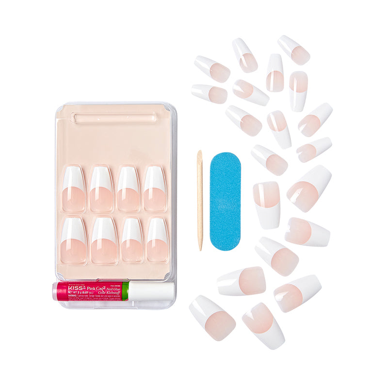 IVY BEAUTY by KISS wider fit French acrylic nails kit with natural pink and white tips glue file stick