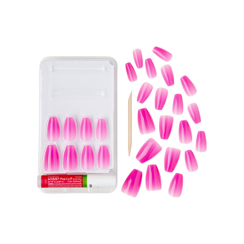 IVY BEAUTY by KISS Kiss Gold Finger jelly nails pink ombre press on nail kit with adhesive and wooden stick