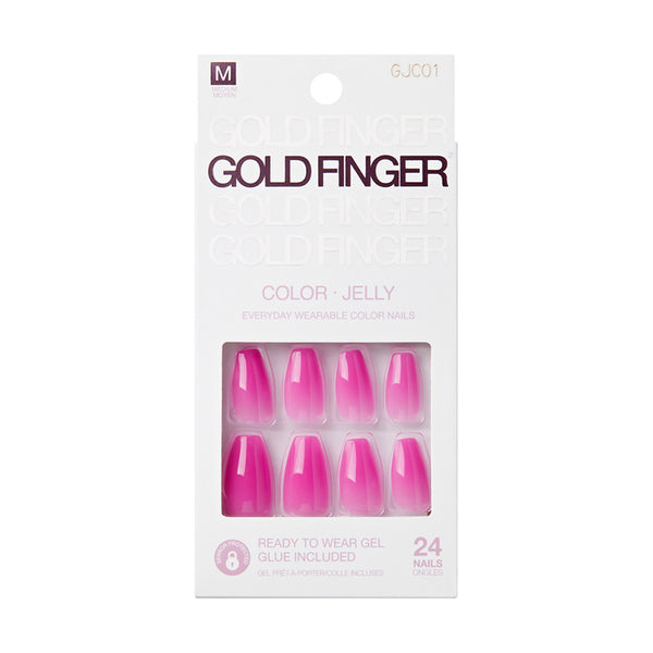 Kiss Gold Finger jelly nails IVY BEAUTY pink press on jelly nails 24 pack with glue included