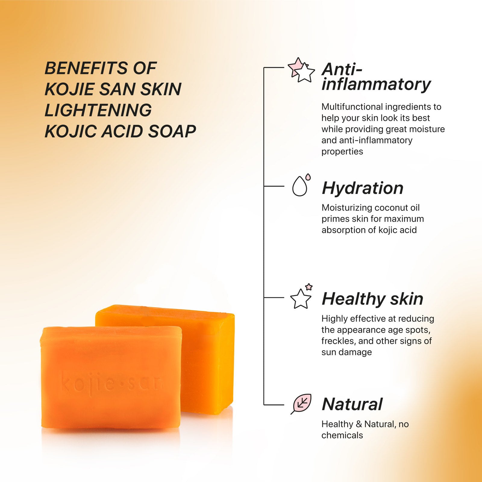 KOJIE SAN orange kojic acid soap bars anti inflammatory hydration natural healthy skin lightening soap value pack