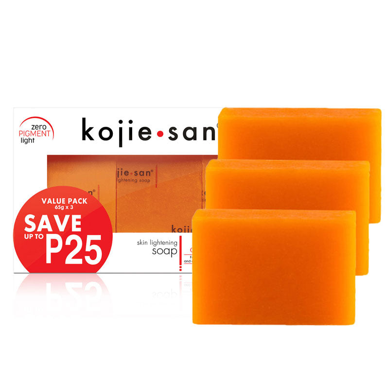 Kojie San skin lightening soap value pack three orange bars with retail box and save P25 label