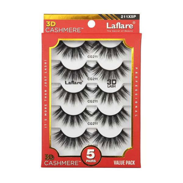 LAFLARE 3D cashmere eyelashes value pack 5 pairs in red packaging CG211 dramatic layered false lashes