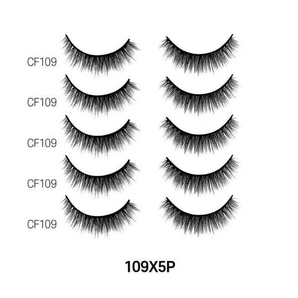 LAFLARE 3D cashmere eyelashes value pack showing five natural black flared lash pairs in style CF109