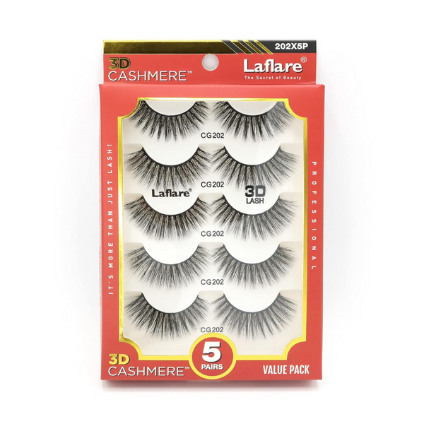 LAFLARE 3D cashmere eyelashes value pack five pairs wispy black CG202 false lashes in red box