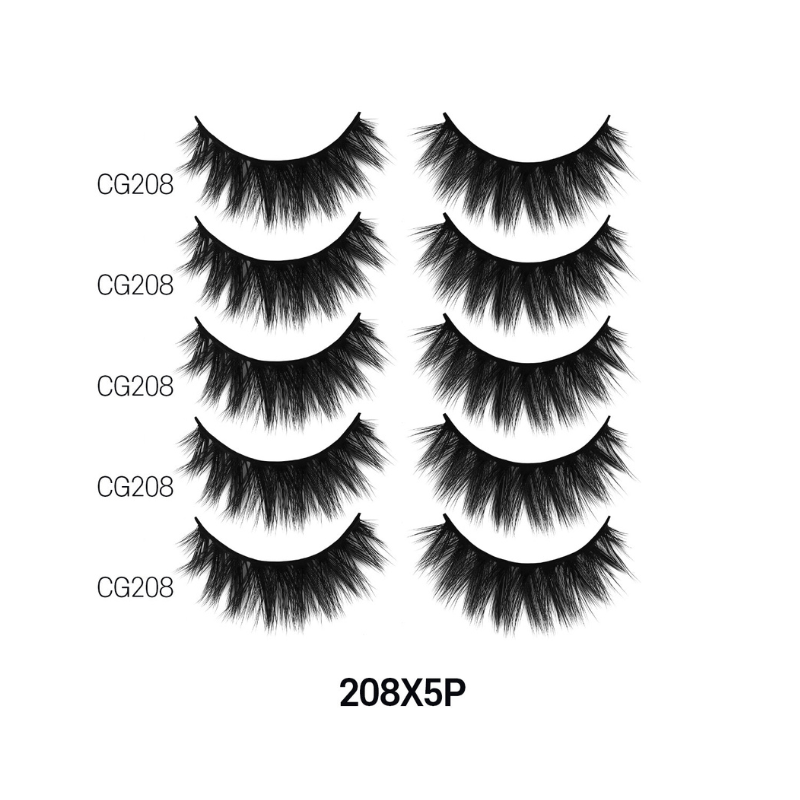 LAFLARE 3D cashmere eyelashes value pack CG208 five pairs wispy dramatic black lashes for full volume