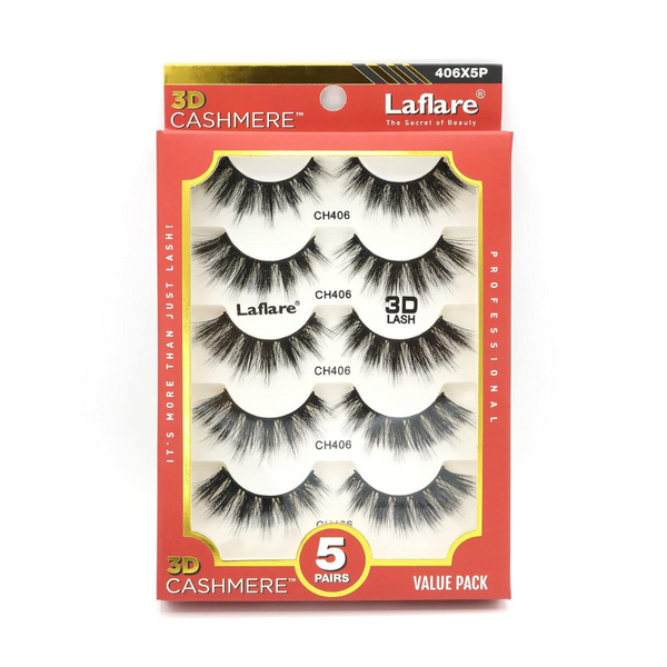 LAFLARE 3D cashmere eyelashes value pack box with five pairs CH406 dramatic black lashes