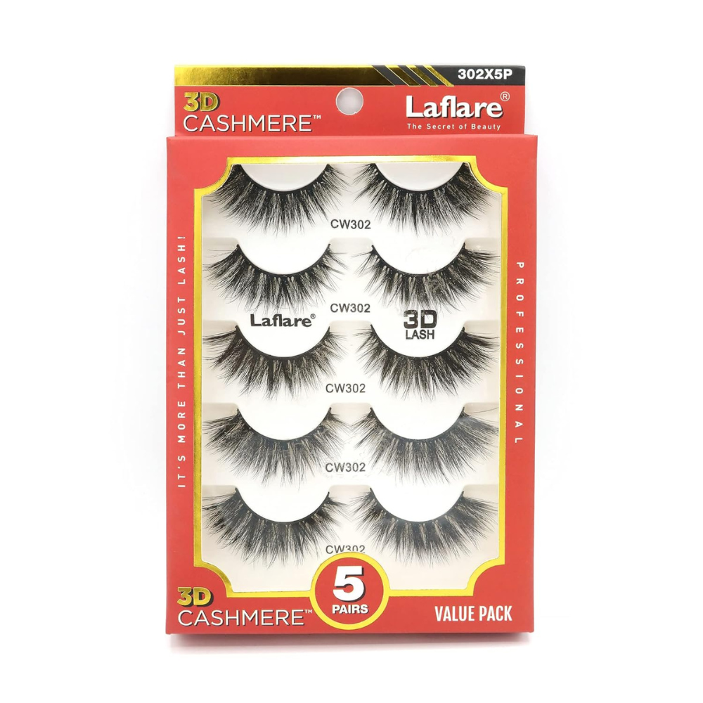 LAFLARE 3D cashmere eyelashes value pack five pairs CW302 dramatic black layered false lashes
