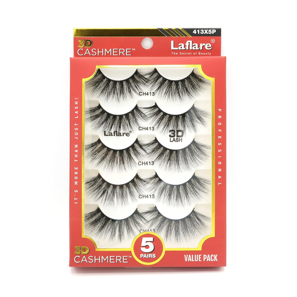 Laflare 5 pairs of black dramatic false lashes in red display box 3D cashmere eyelashes value pack